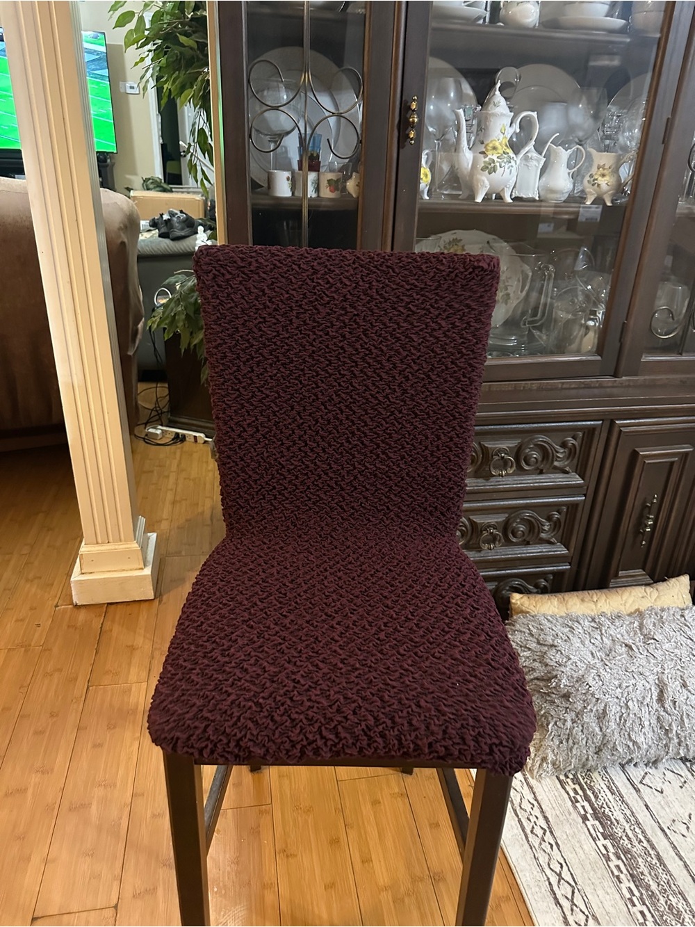 Stretch Knit Chair Cover in Dark Burgundy - Brand Unspecified
